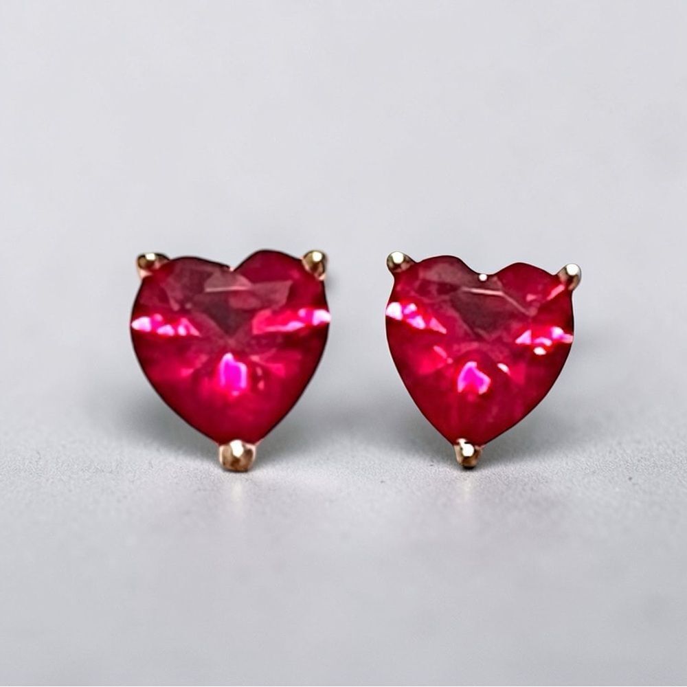 Heart-Shaped 6MM Ruby Red Corundum Sterling Silver Stud Earrings